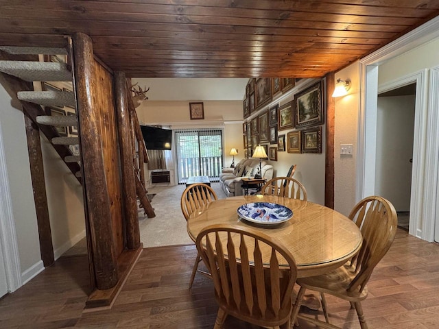 8 Balsam Trl, Wisconsin Dells, WI 53965 - dining space with wooden ceiling, wood finished floors, and stairway