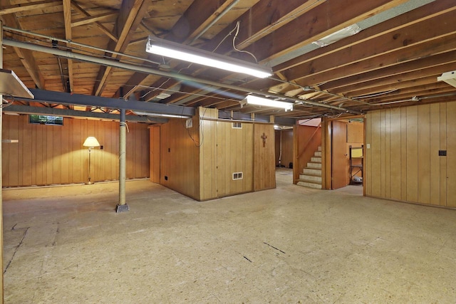 7631 38th Ave, Kenosha, WI 53142 - unfinished below grade area with stairs and wooden walls