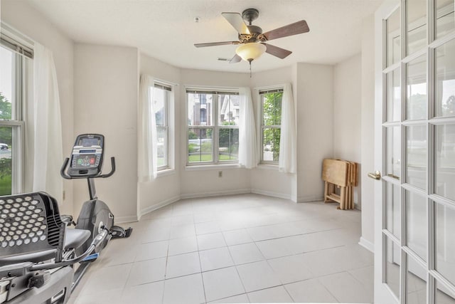8530 Greenway Blvd Unit 104, Middleton, WI 53562 - workout room with a ceiling fan and light tile patterned floors