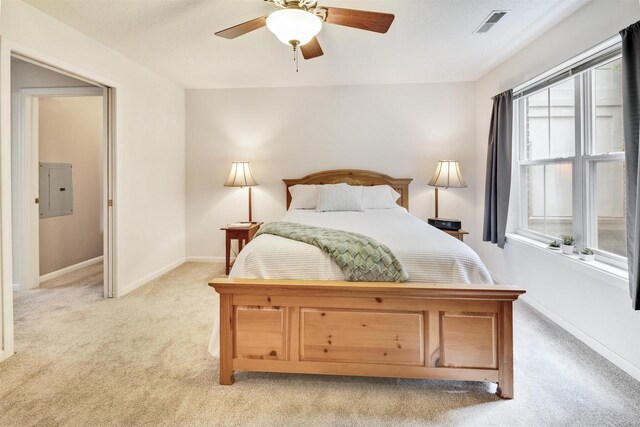 8530 Greenway Blvd Unit 104, Middleton, WI 53562 - bedroom with electric panel, light carpet, and ceiling fan