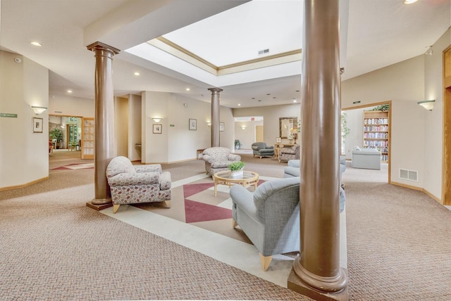 8530 Greenway Blvd Unit 104, Middleton, WI 53562 - living area with ornate columns, carpet flooring, and recessed lighting