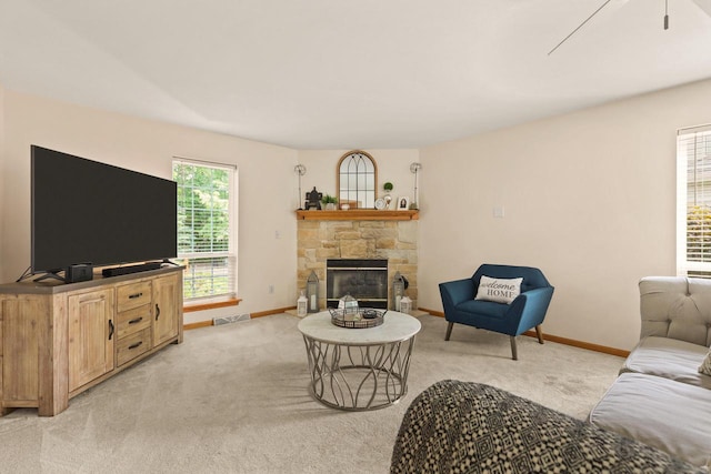 4140 W Lakeview Dr, Franklin, WI 53132 - living area featuring light colored carpet and a fireplace