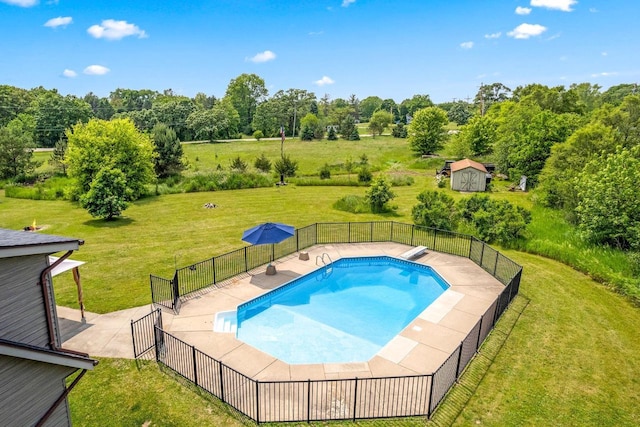 W330S7517 Split Rail Dr, Mukwonago, WI 53149 - view of pool with a storage unit and view of scattered trees