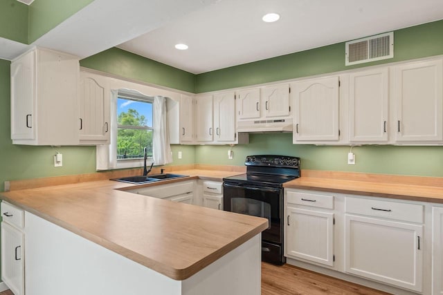 W330S7517 Split Rail Dr, Mukwonago, WI 53149 - kitchen featuring electric range, under cabinet range hood, white cabinets, and recessed lighting