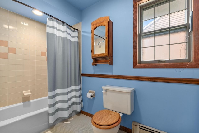 6352 Black Wolf Point Ln, Oshkosh, WI 54902 - full bath with a baseboard radiator, shower / bath combo, and tile patterned flooring