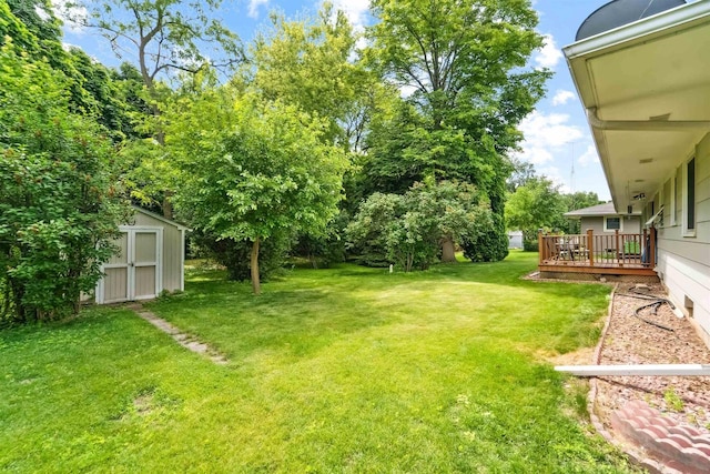 38 Bowen St, Oshkosh, WI 54901 - view of grassy yard featuring a shed and a deck