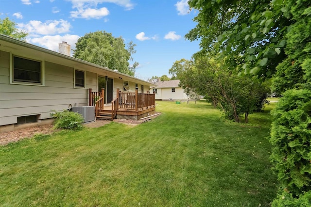 38 Bowen St, Oshkosh, WI 54901 - view of green lawn with a wooden deck