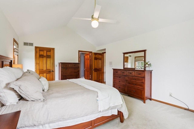 W151N10146 W Windsong Cir, Germantown, WI 53022 - bedroom with light carpet, a ceiling fan, and high vaulted ceiling