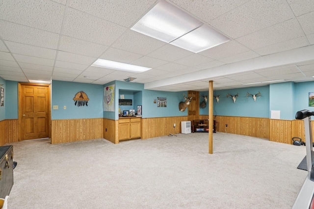 W151N10146 W Windsong Cir, Germantown, WI 53022 - finished basement featuring a wainscoted wall, carpet, a drop ceiling, and wooden walls