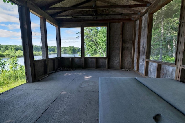 N14066 Squaw Creek Rd, Wausaukee, WI 54177 - unfurnished sunroom with a water view and view of scattered trees