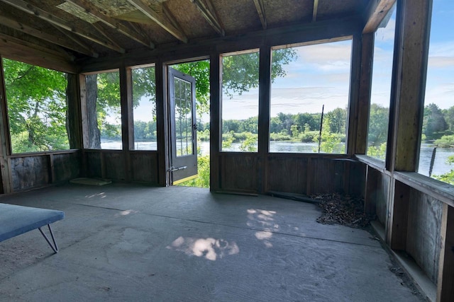 N14066 Squaw Creek Rd, Wausaukee, WI 54177 - unfurnished sunroom with plenty of natural light and a water view