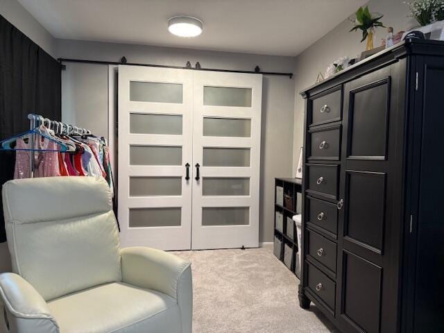 4005 86th Pl, Kenosha, WI 53142 - sitting room with a barn door and light colored carpet