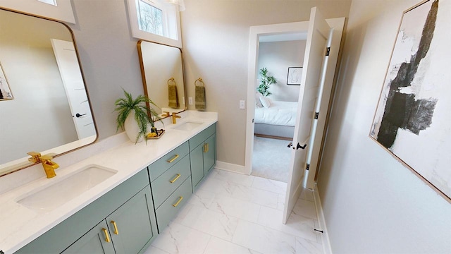 213 W Fairview Dr, Menomonee Falls, WI 53051 - ensuite bathroom with double vanity and marble finish flooring