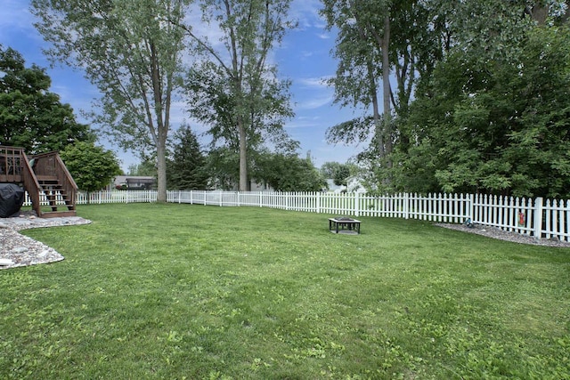 324 Nancy Ln, Pulaski, WI 54162 - fenced backyard featuring stairs and a wooden deck
