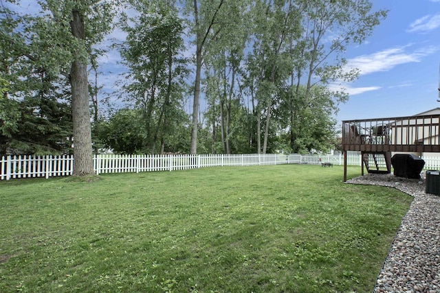 324 Nancy Ln, Pulaski, WI 54162 - fenced backyard with a wooden deck