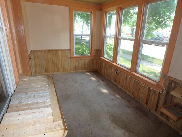 328 2nd St, Menasha, WI 54952 - unfurnished sunroom featuring wood walls and a wainscoted wall