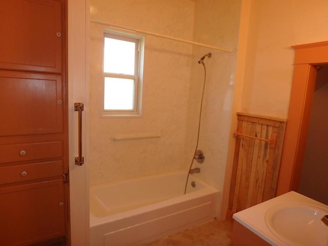 328 2nd St, Menasha, WI 54952 - bathroom with shower / tub combination, vanity, and tile patterned flooring
