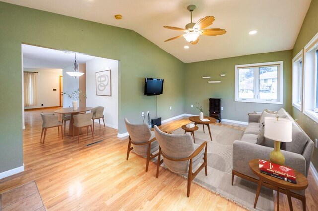 3424 Geneva Ln, La Crosse, WI 54601 - living area with light wood-style floors, lofted ceiling, a ceiling fan, and recessed lighting