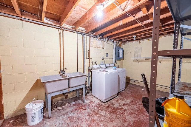 3424 Geneva Ln, La Crosse, WI 54601 - unfinished basement featuring washer and clothes dryer and electric panel