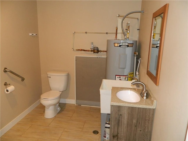 E150 Menonmonie St, Elk Mound, WI 54739 - bathroom with water heater, vanity, and tile patterned flooring