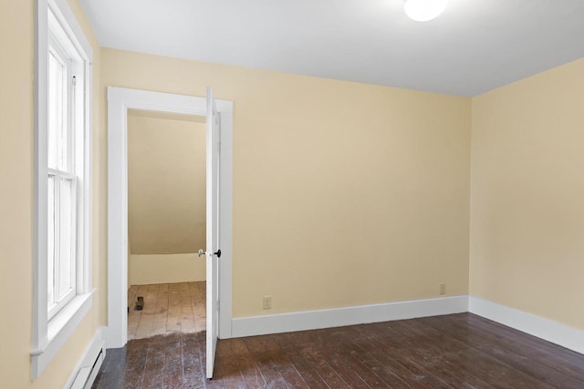 204 E Huron St, Berlin, WI 54923 - empty room featuring dark wood-style flooring and a baseboard radiator