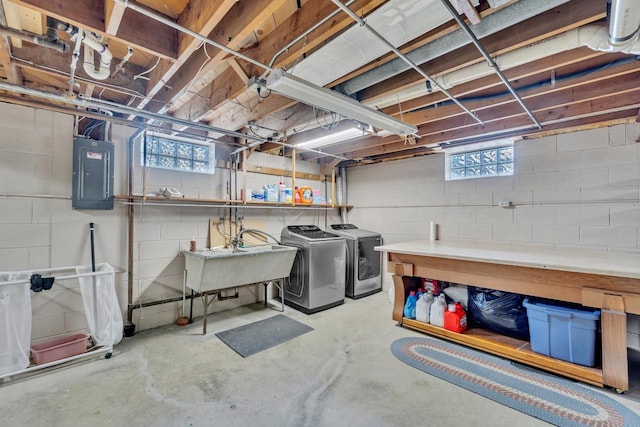 5542 W Jerelyn Pl, Milwaukee, WI 53219 - basement with electric panel, separate washer and dryer, and healthy amount of natural light