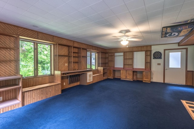 1718 N 13th St, Wausau, WI 54403 - misc room with wooden walls, dark carpet, and ceiling fan