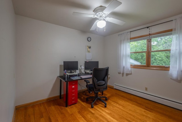 1718 N 13th St, Wausau, WI 54403 - home office featuring baseboard heating, light wood-type flooring, and ceiling fan