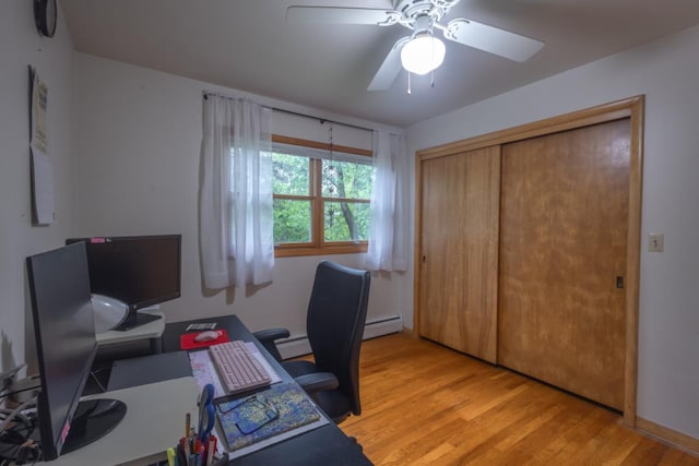1718 N 13th St, Wausau, WI 54403 - home office with baseboard heating, light wood-type flooring, and ceiling fan