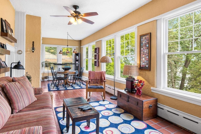 730 3rd St S, Wisconsin Rapids, WI 54494 - sunroom with a baseboard radiator, healthy amount of natural light, a textured wall, french doors, and tile patterned floors