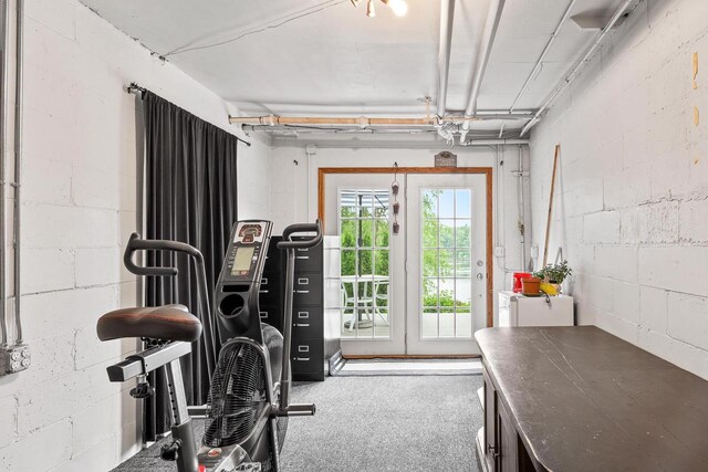 730 3rd St S, Wisconsin Rapids, WI 54494 - exercise room featuring concrete block wall and carpet flooring