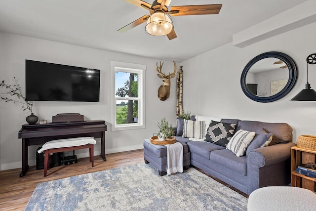 N6965 Thede Rd, Black Creek, WI 54106 - living room with a ceiling fan and wood finished floors