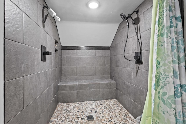 N6965 Thede Rd, Black Creek, WI 54106 - bathroom with a tile shower and vaulted ceiling