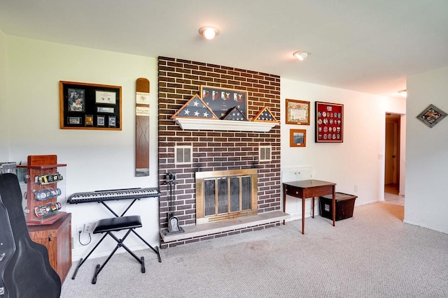 2743 Bluebird Ln, Cottage Grove, WI 53527 - carpeted living room featuring a brick fireplace