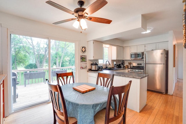 2743 Bluebird Ln, Cottage Grove, WI 53527 - dining room with light wood-style floors and a ceiling fan