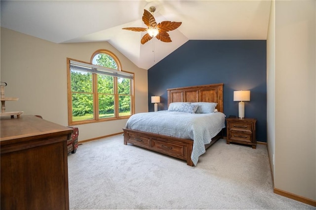 2193 County Road C, New Richmond, WI 54017 - bedroom with vaulted ceiling, light colored carpet, and a ceiling fan