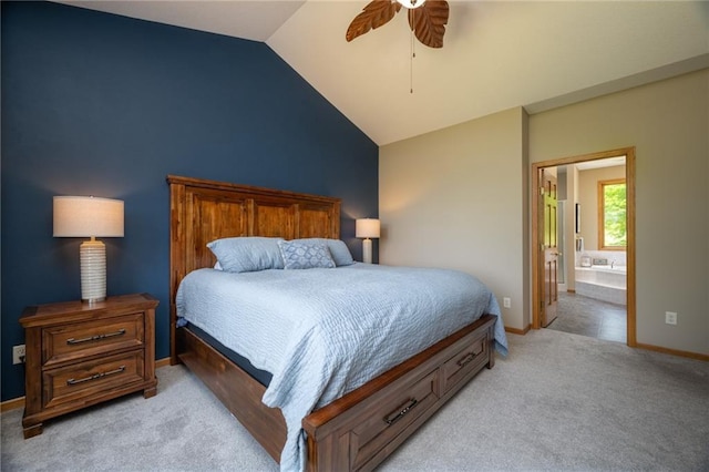 2193 County Road C, New Richmond, WI 54017 - bedroom with vaulted ceiling, light colored carpet, ensuite bathroom, and ceiling fan