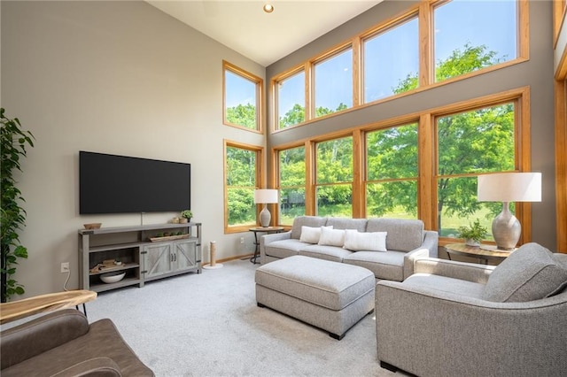 2193 County Road C, New Richmond, WI 54017 - carpeted living area featuring a high ceiling and baseboards