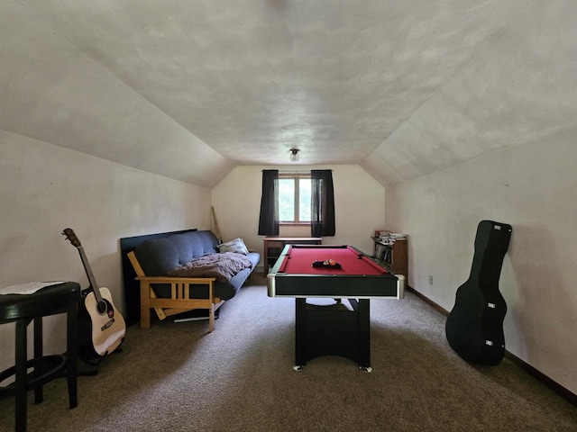 200890 Robin Rd, Marshfield, WI 54449 - recreation room featuring vaulted ceiling, carpet flooring, and pool table