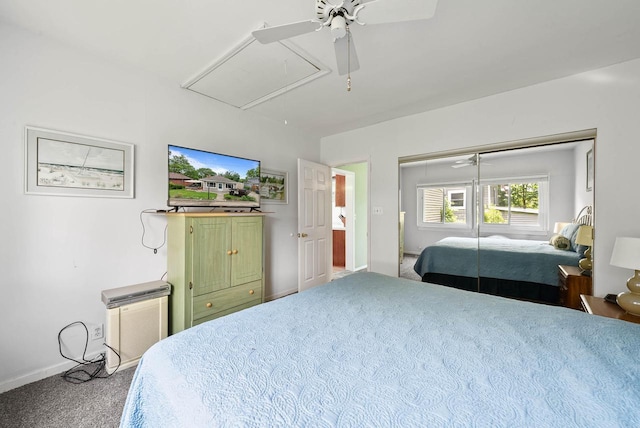 N1808 Woodland Rd, Lake Geneva, WI 53147 - carpeted bedroom featuring attic access and ceiling fan