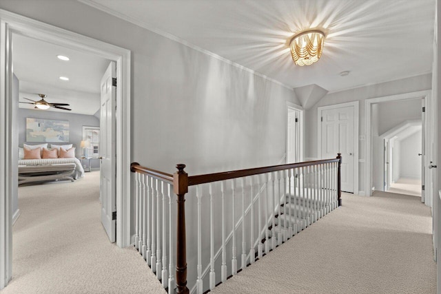 6123 N Berkeley Blvd, Whitefish Bay, WI 53217 - corridor with carpet, an upstairs landing, recessed lighting, and ornamental molding