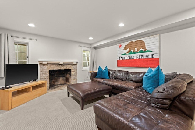 6123 N Berkeley Blvd, Whitefish Bay, WI 53217 - living room with a fireplace, recessed lighting, and plenty of natural light