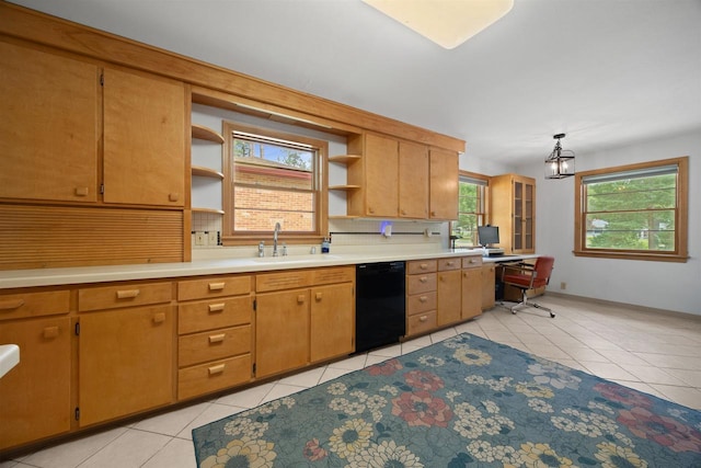 452 Woodland Dr, Wisconsin Rapids, WI 54494 - kitchen featuring dishwasher, open shelves, light tile patterned floors, and plenty of natural light