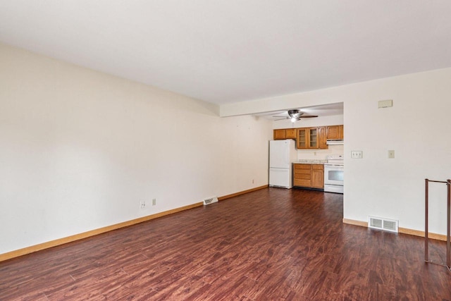10268 W Parkedge Cir, Franklin, WI 53132 - unfurnished living room with dark wood-style flooring and a ceiling fan
