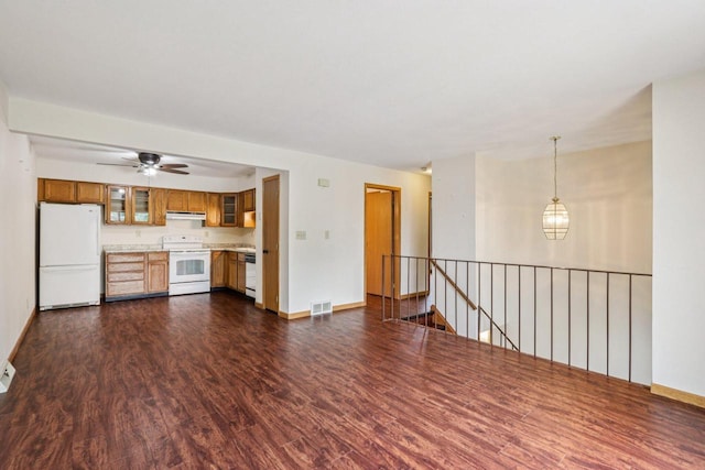 10268 W Parkedge Cir, Franklin, WI 53132 - unfurnished living room featuring dark wood-style flooring and a ceiling fan