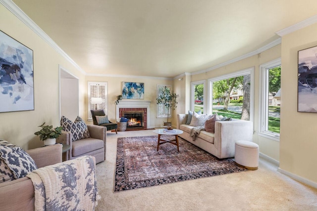 6265 N Bay Ridge Ave, Whitefish Bay, WI 53217 - living area with carpet floors, a fireplace, and crown molding