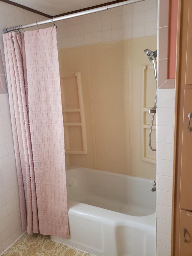 809 N 5th Ave, Wausau, WI 54401 - bathroom with shower / bath combo with shower curtain and tile patterned floors