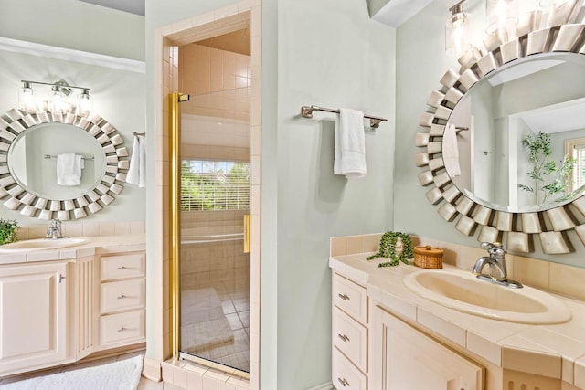 N53W16527 Whitetail Run, Menomonee Falls, WI 53051 - bathroom with a stall shower and two vanities