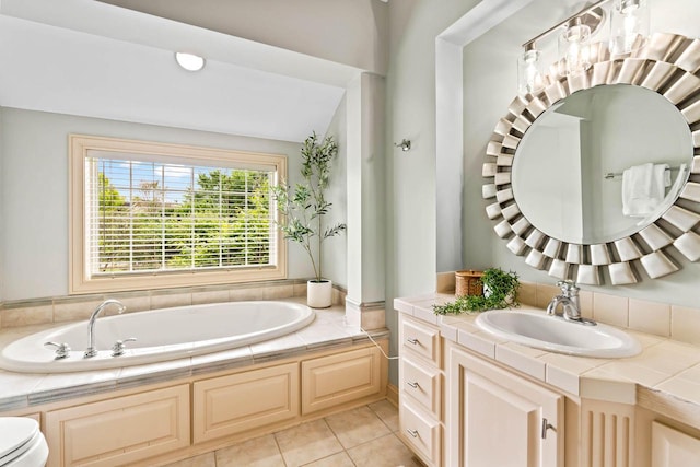 N53W16527 Whitetail Run, Menomonee Falls, WI 53051 - bathroom featuring a garden tub, vanity, and tile patterned floors