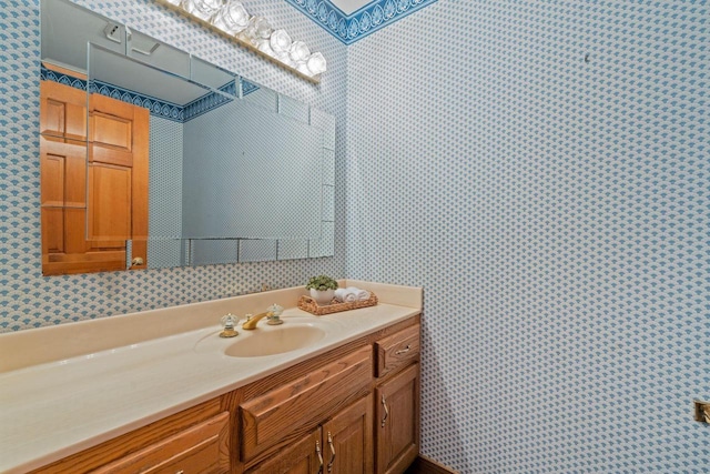 13835 Stonefield Ct, Elm Grove, WI 53122 - bathroom with wallpapered walls and vanity